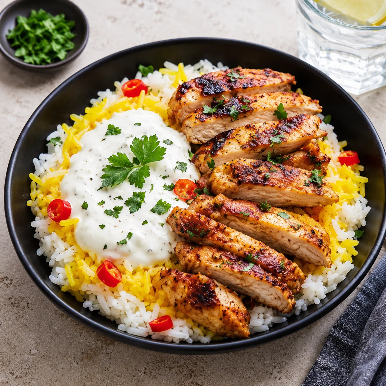 Authentic halal chicken bowl
