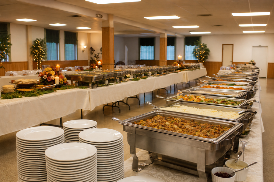 Catering team serving fresh meals at a special event