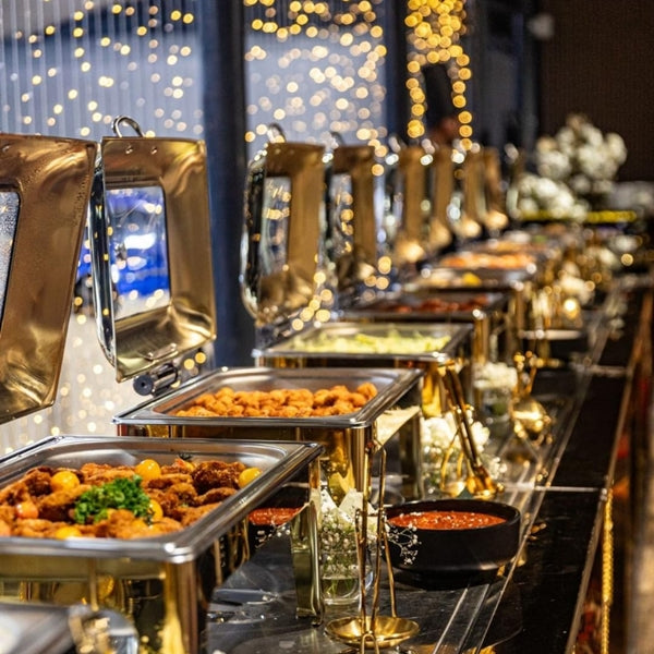 Corporate event catering with organized food arrangements