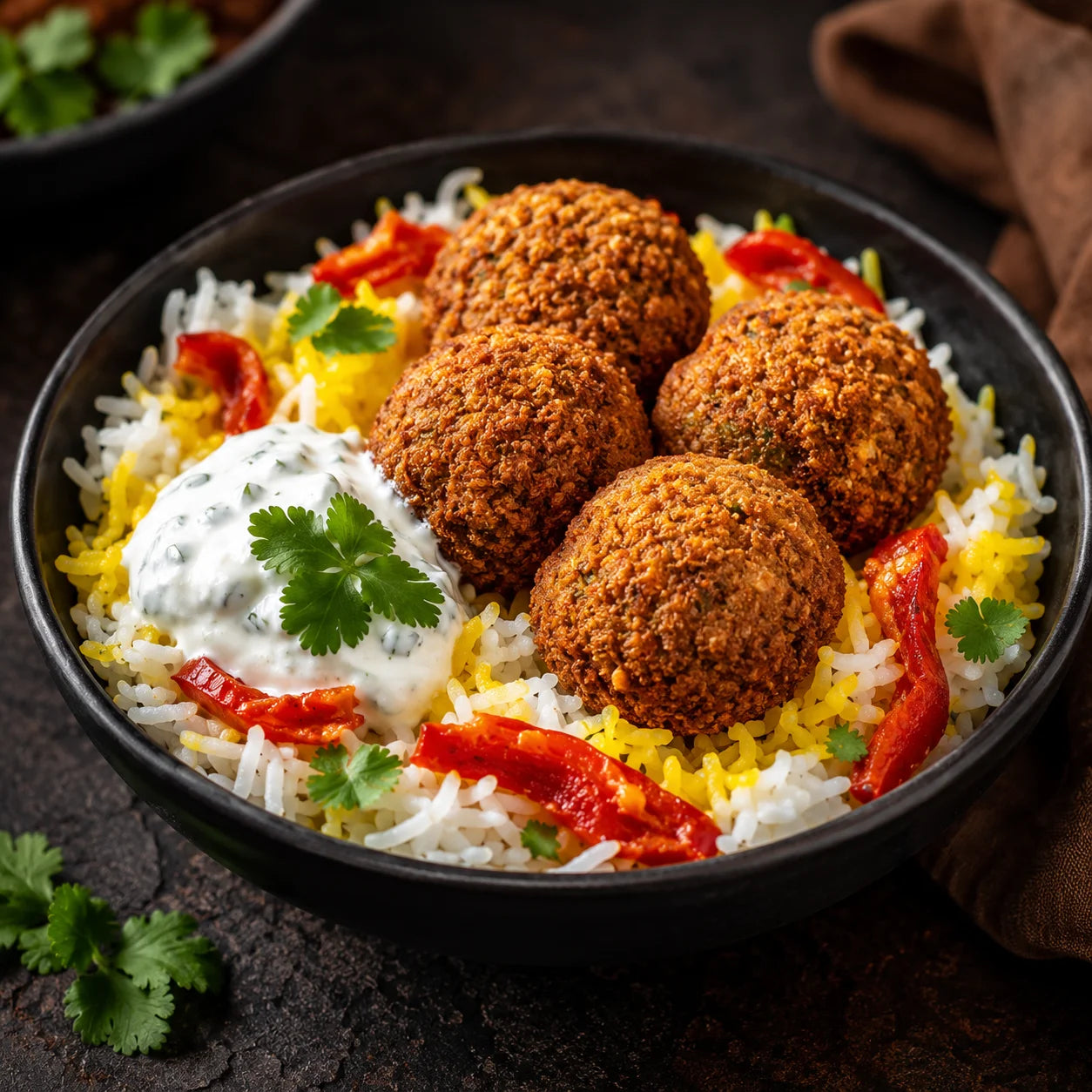 Crispy falafel rice meal
