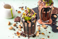 Chocolate and pistachio mix ice-cream shake