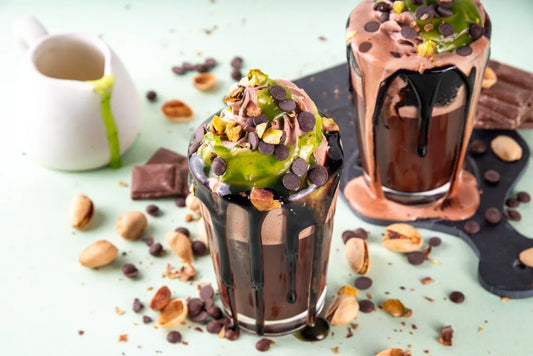 Chocolate and pistachio mix ice-cream shake