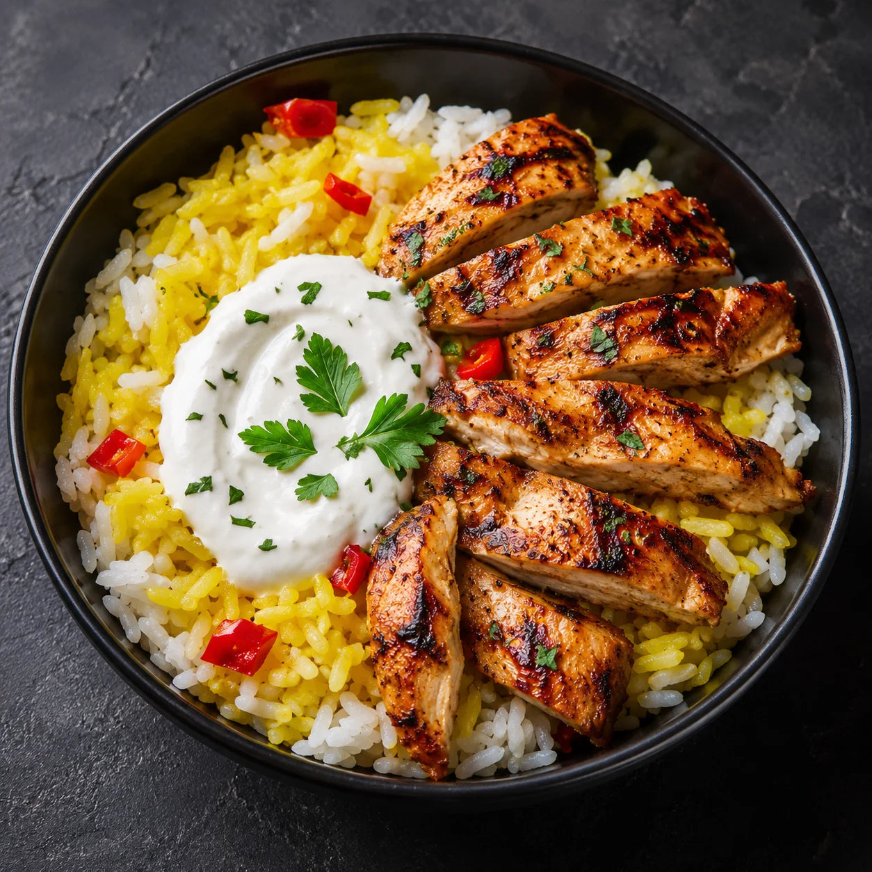 Fresh chicken rice bowl
