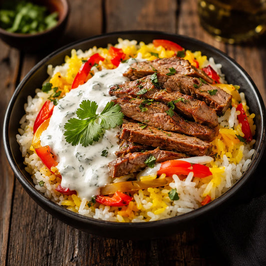Fresh gyro rice bowl
