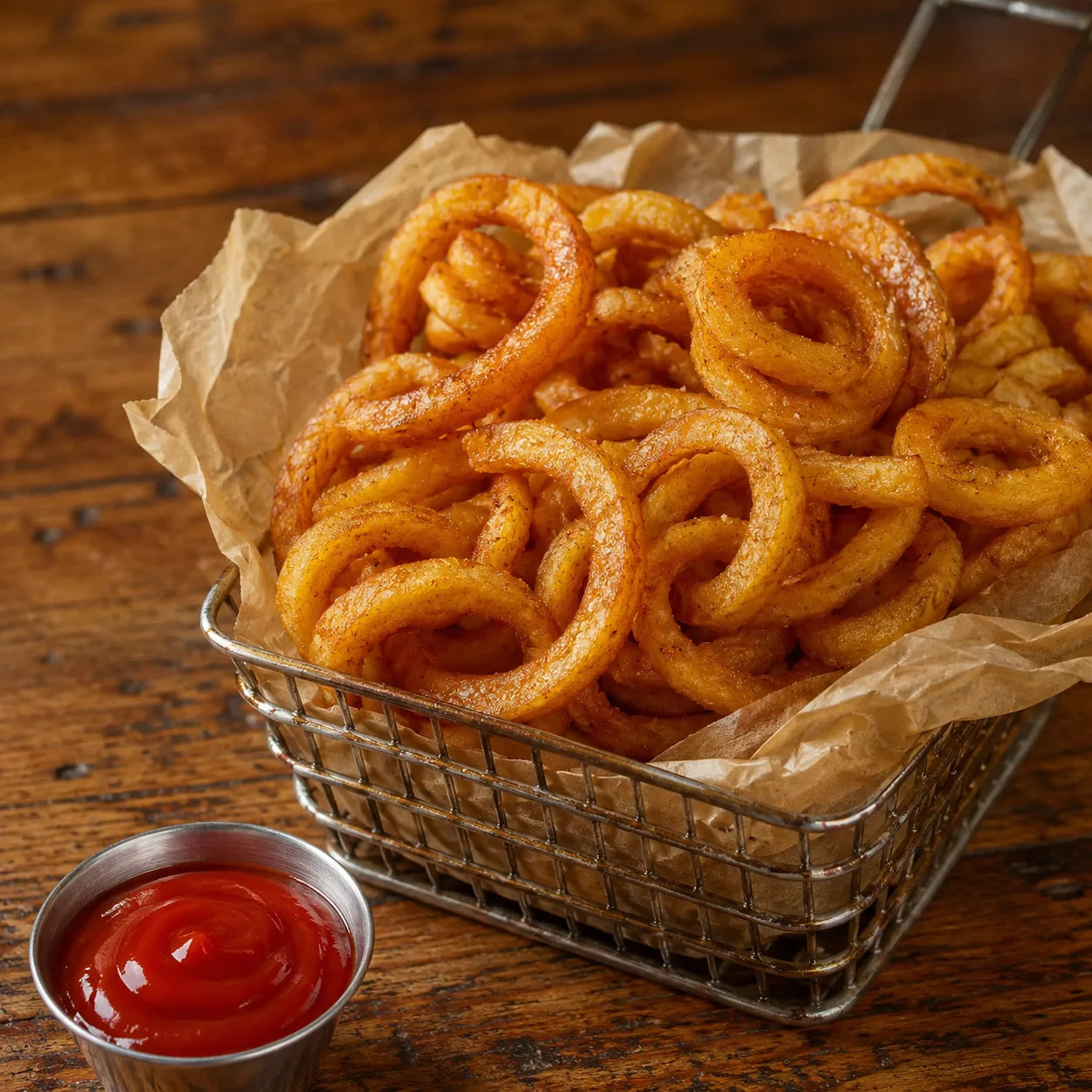 Fresh seasoned curly fries
