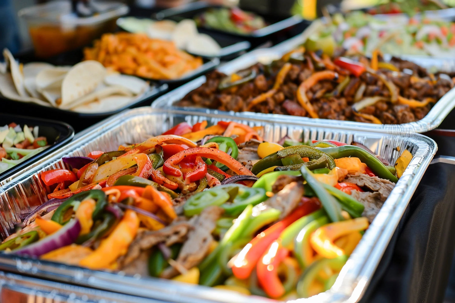 Freshly prepared catering meals served for a large gathering