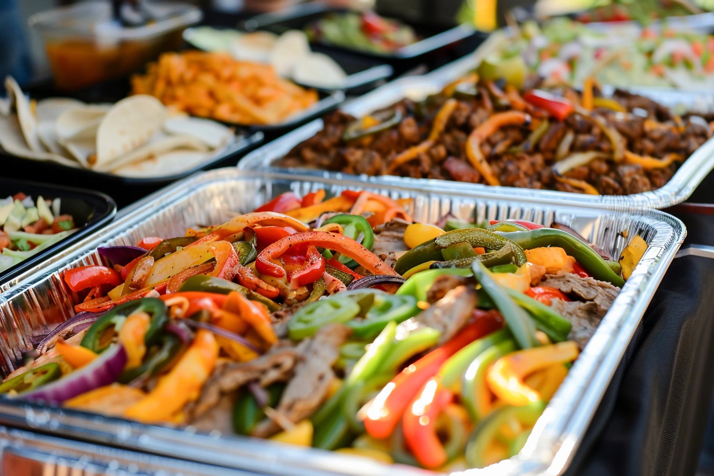 Freshly prepared catering meals served for a large gathering