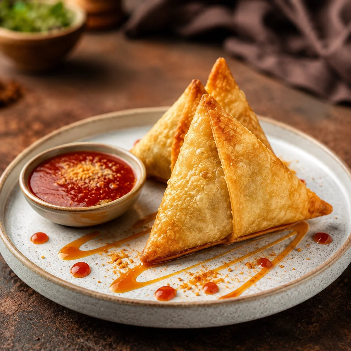Golden fried samosa
