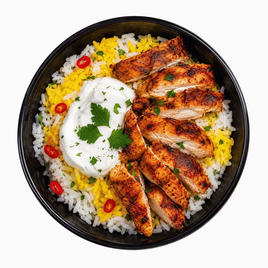 Halal chicken rice bowl
