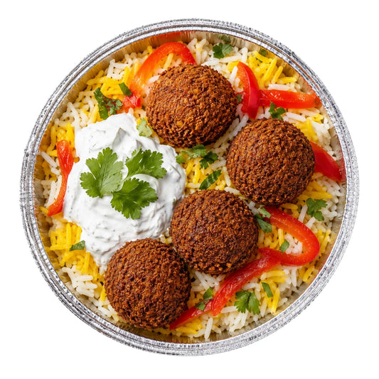 Halal falafel rice bowl
