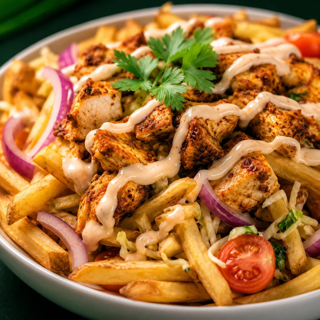 Loaded chicken shawarma fries
