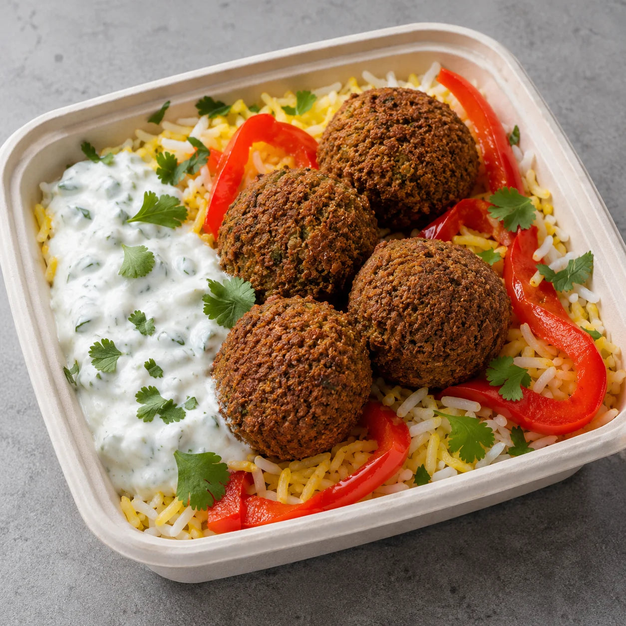 Vegetarian falafel rice bowl
